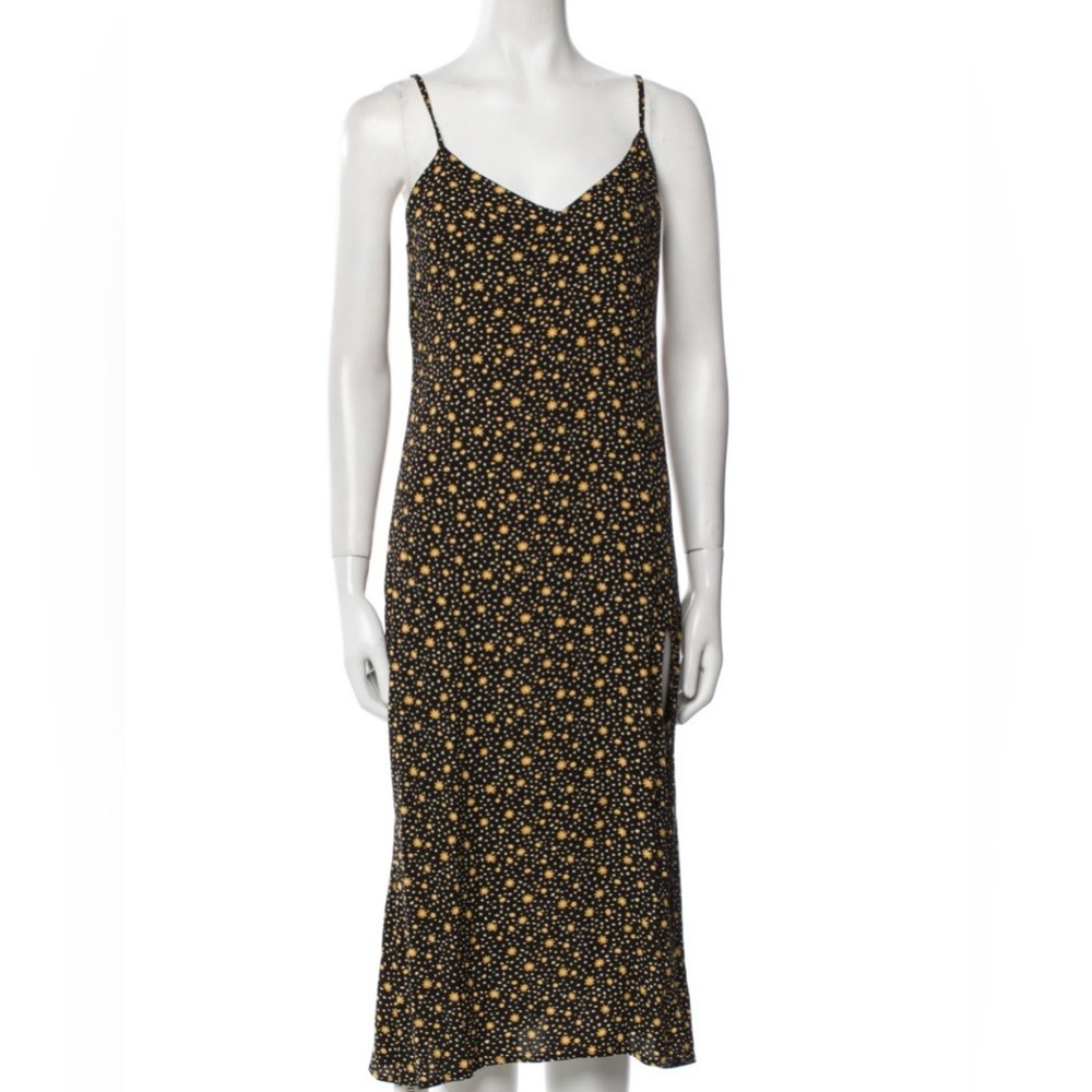 Reformation Black Slip Maxi Dress with Yellow Star Print